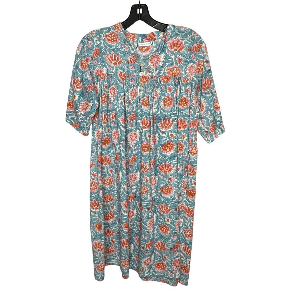 Le Bazar Coastal 100% Cotton Cottage Core Coastal Button Down Dress Size Small